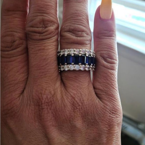 Italo Blue Sapphire Eternity Wedding Band For Women Anniversary Ring - Picture 7 of 11